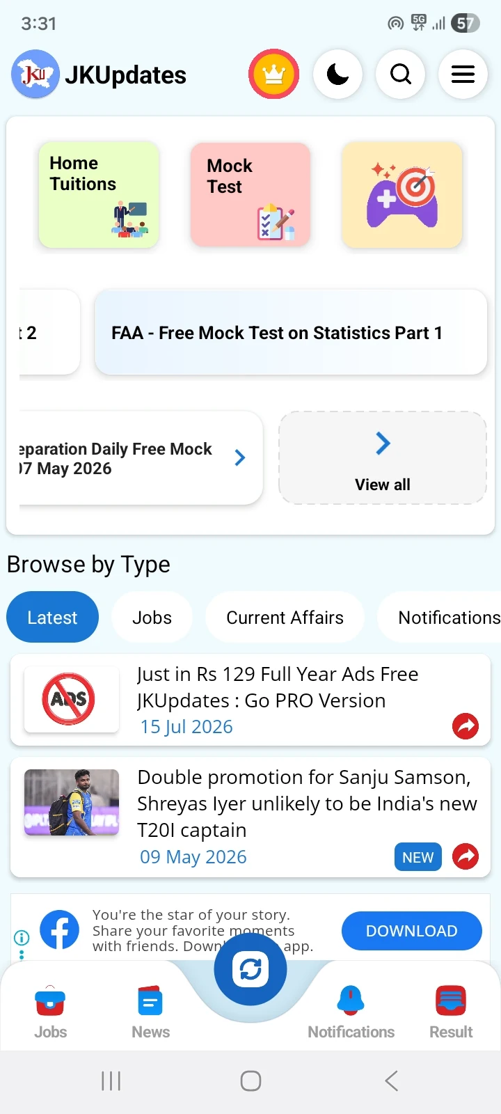 JKUpdates Jobs, JK News, Mocks screenshot